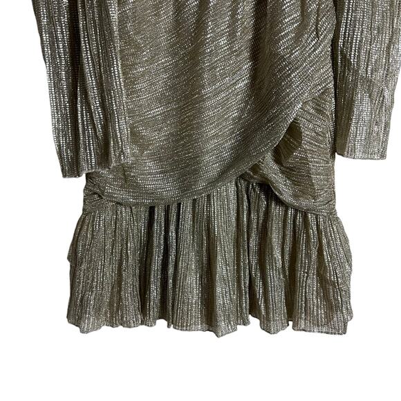 Saylor Saydee Silver Metallic Plisse Jacquard Mock Neck Party Mini Dress Size XS - Picture 9 of 16